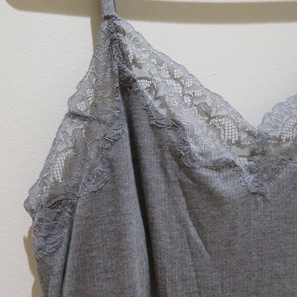 SOMA Cool Nights Rib Lace Trim Pajama Cami Top in Gray Lounge Comfy Size XL NWT - Picture 5 of 14